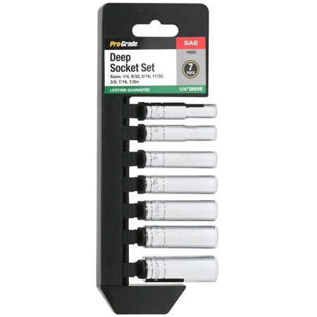 Pro-Grade Tools 7 Pc. 1/4" Dr. Sae Deep Socket Set W/ Rail 19202